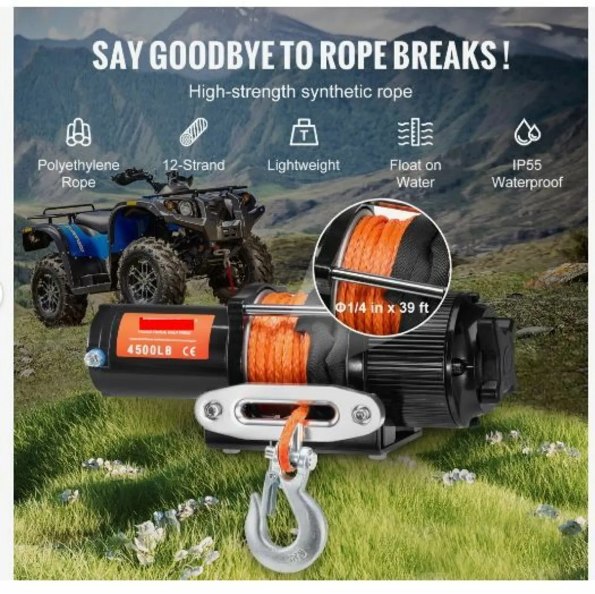 Electric Winch ATV UTV 2041.2 kg - Image 3