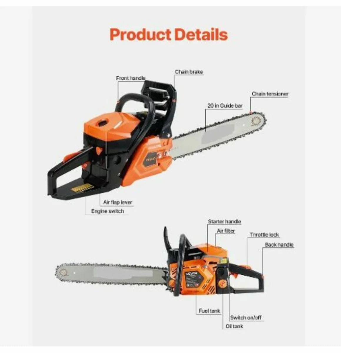 62 cc Gas Chainsaw, 20 inch Gas Powered - Image 3
