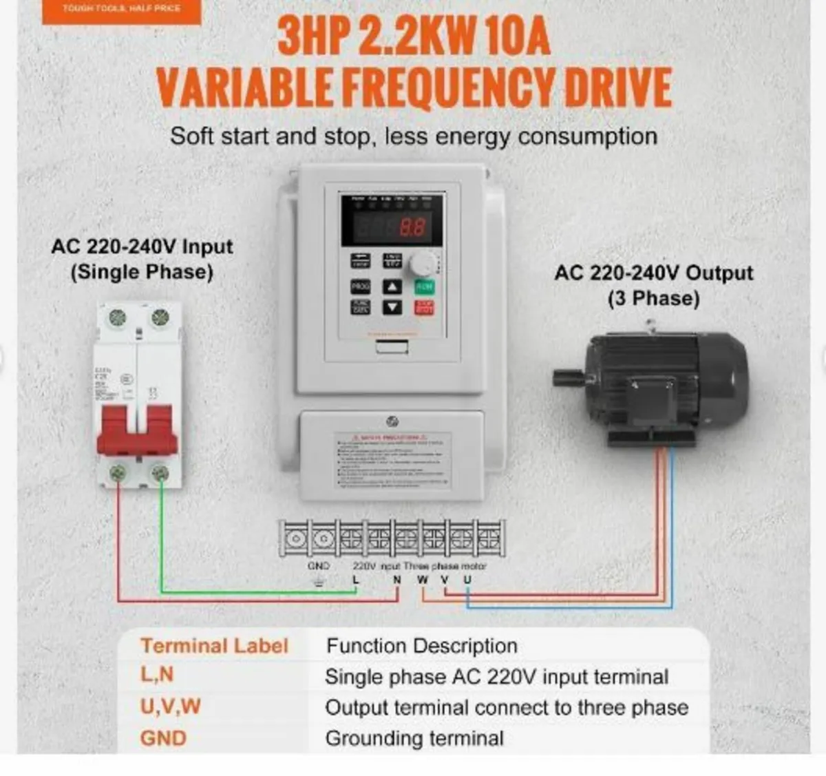 VFD 2.2KW 10A 3HP Variable Frequency Drive - Image 2