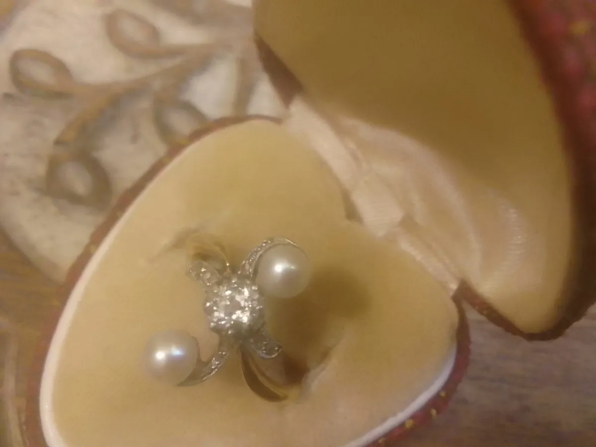 Victorian 18ct diamond & pearl twist ring L - Image 4