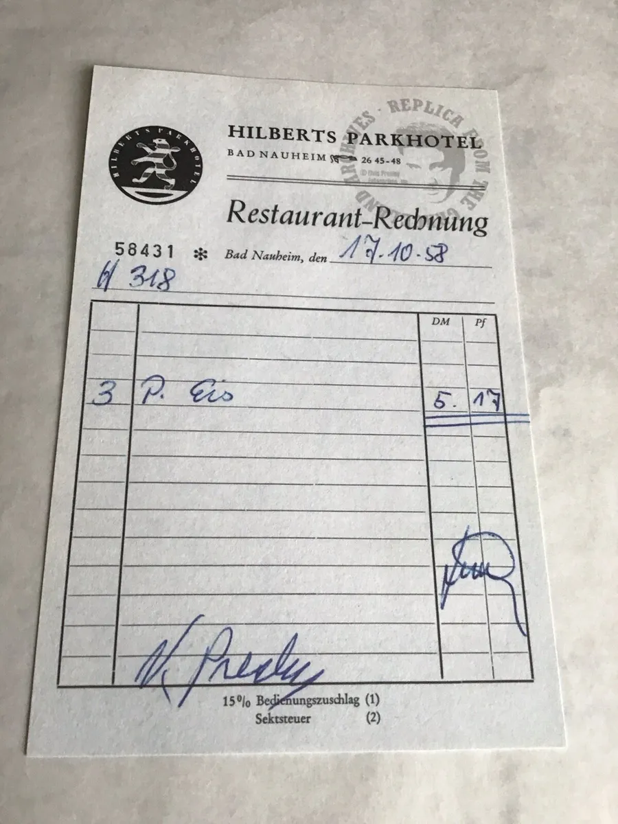 Elvis Memorabilia  - Restaurant bill