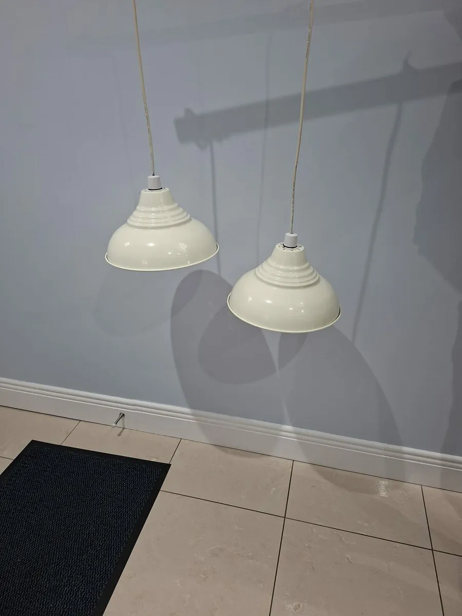 Pair of Cream Colour Metal Ceiling Pendant Lights