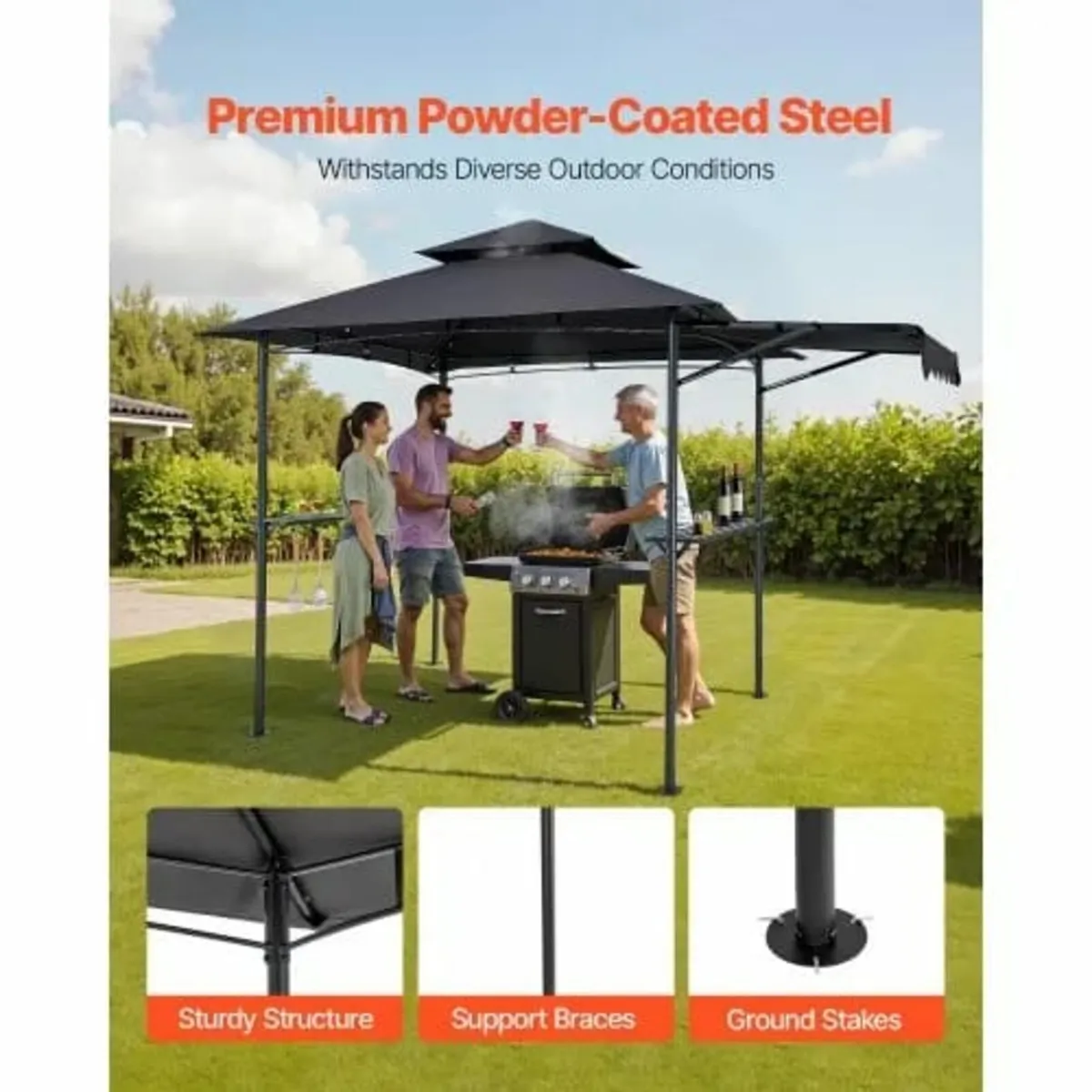 Grill Gazebo, 2.43 x 1.5 m Double-Tiered Top, BBQ - Image 3