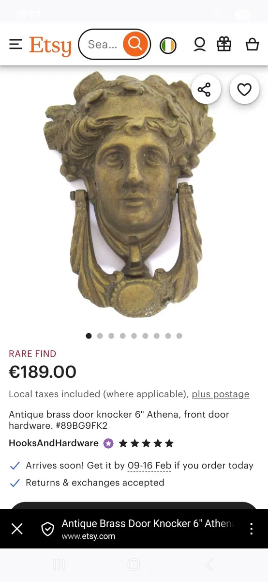 Vintage solid Brass Grecian Goddess Door Knocker - Image 4