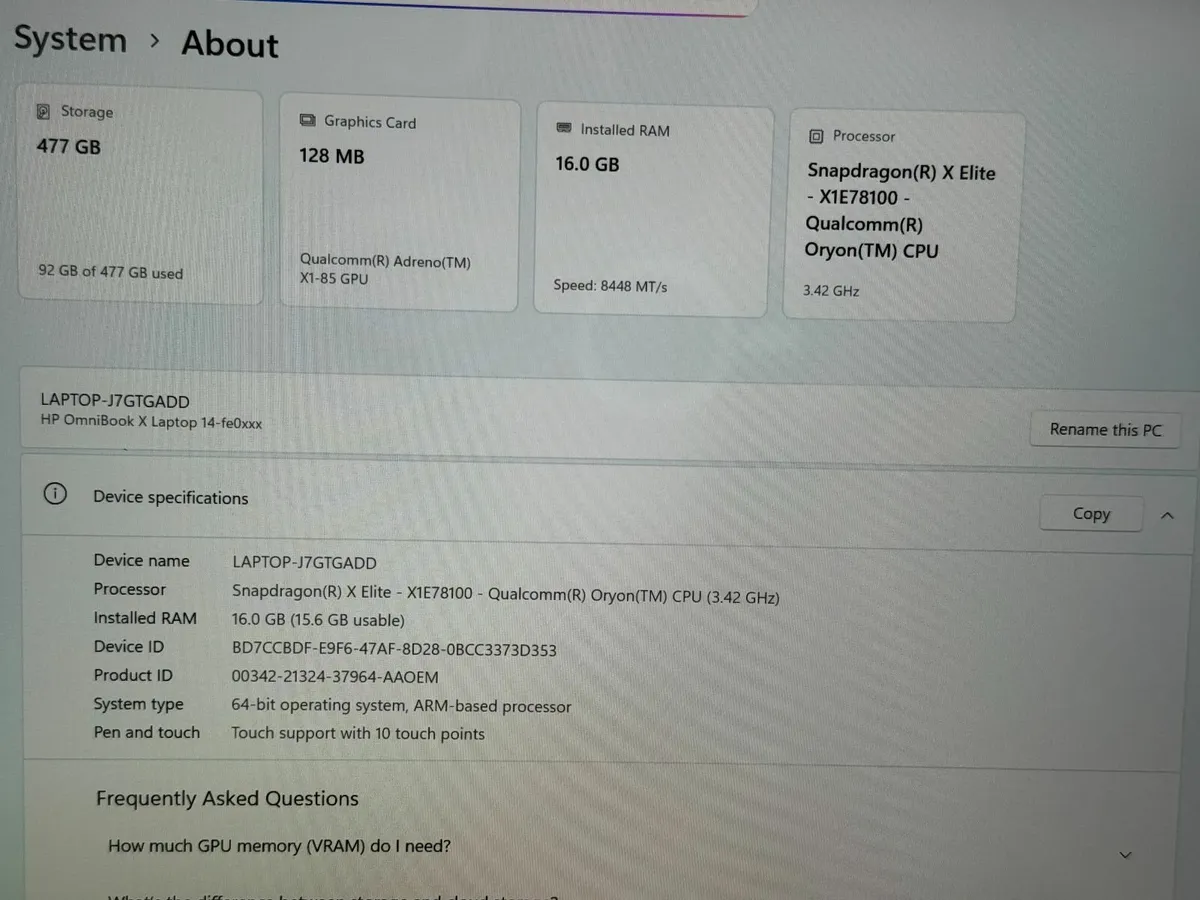 HP 14" OmniBook X AI Laptop Snapdragon X Elite - Image 2