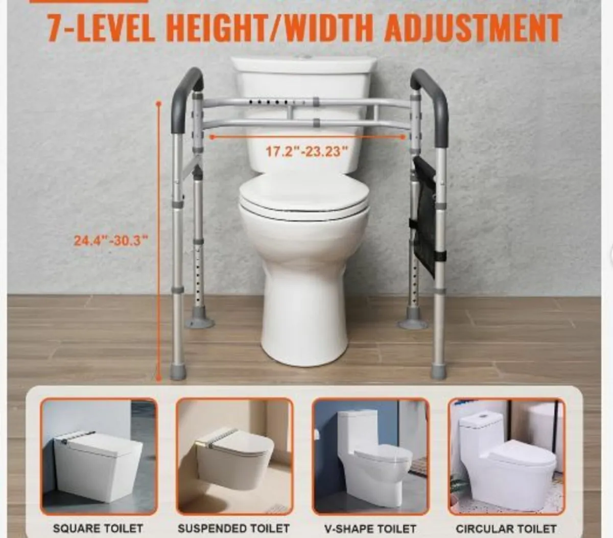 Toilet Safety Rail, 300 LBS Foldable Toilet Seat - Image 2