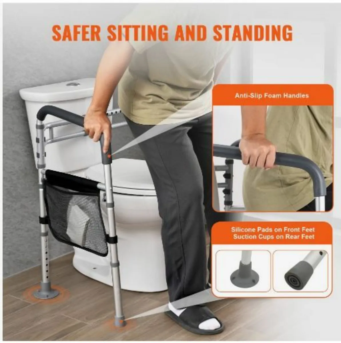 Toilet Safety Rail, 300 LBS Foldable Toilet Seat - Image 4