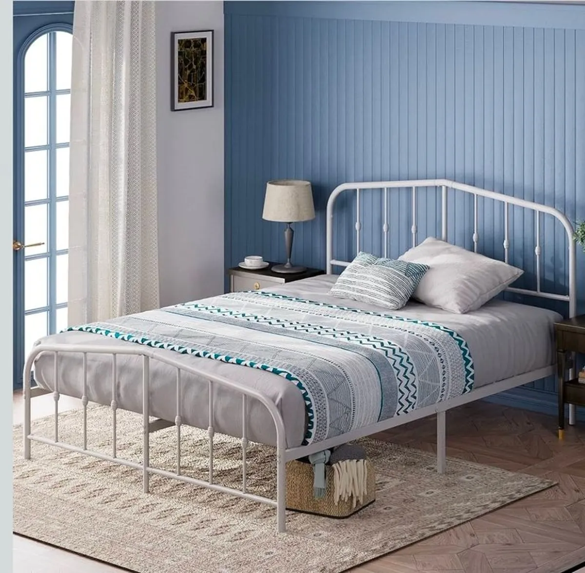 King Size Bed Frame Metal White - Image 2
