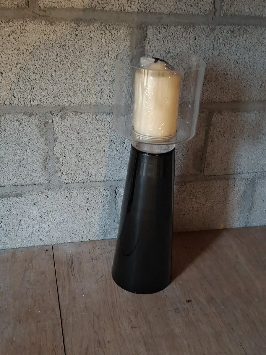 Small Glass Hurricane Candle Holder with Base - Image 1