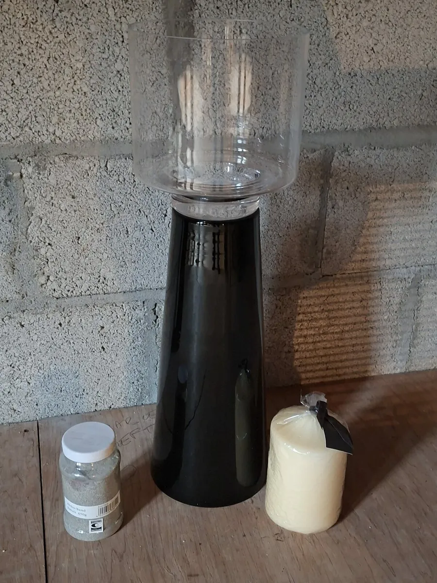 Small Glass Hurricane Candle Holder with Base - Image 3