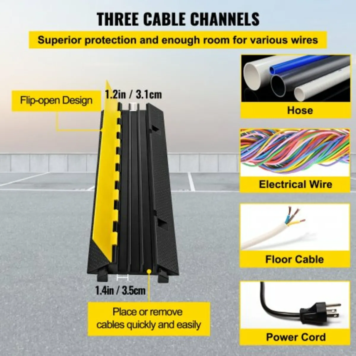 3 Channel Rubber Cable Protector Ramp 103x30x5.5 c - Image 3