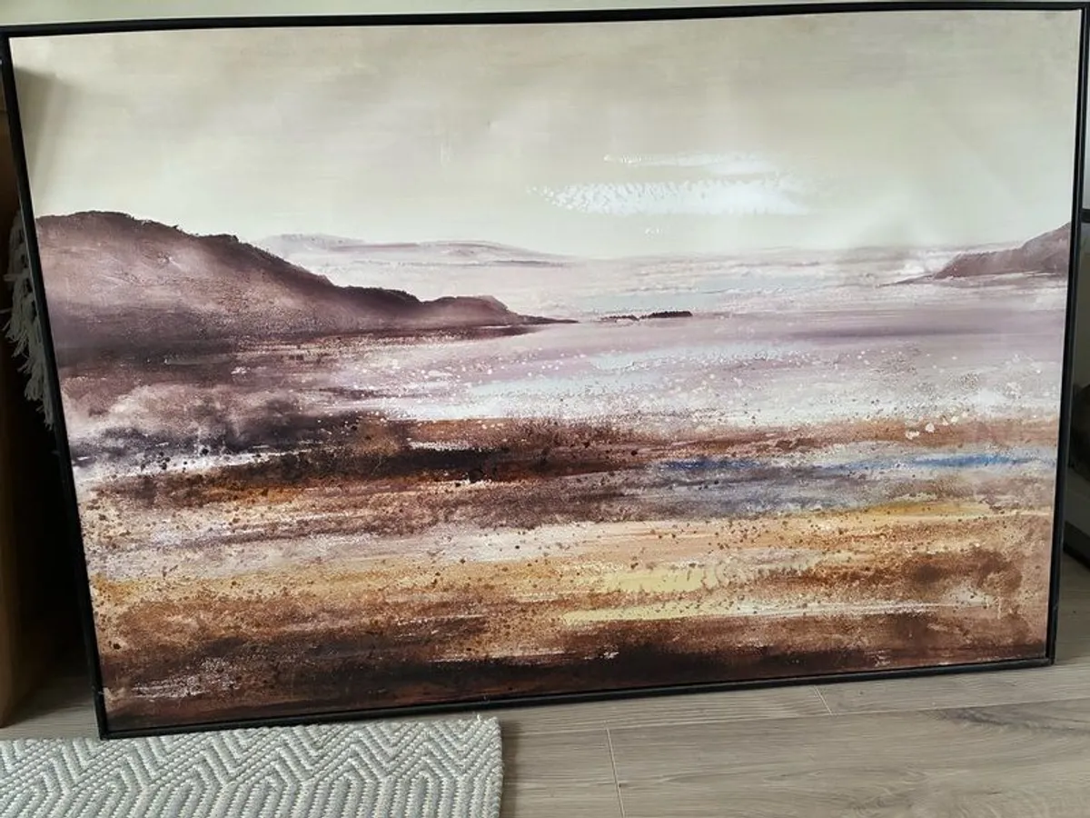 Large Framed Abstract Landscape Canvas "Ethereal Shore" Style