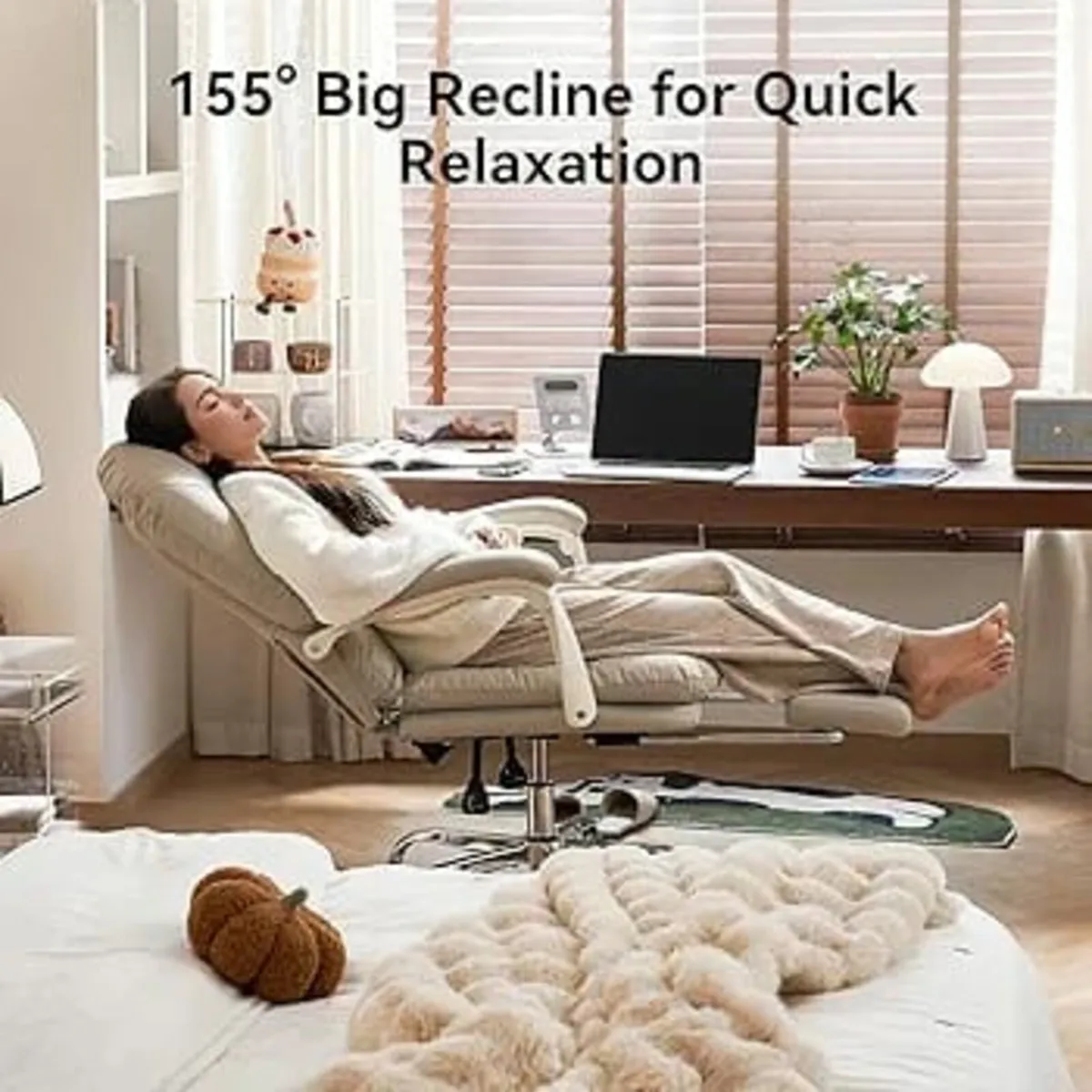 Home Office Desk Chair with Footrest, PU Leather E - Image 3