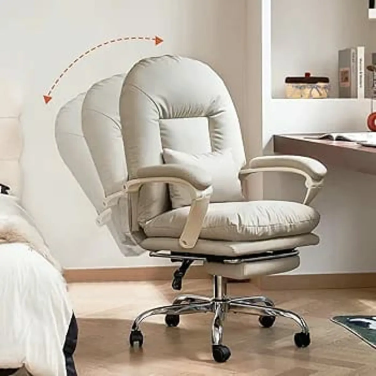 Home Office Desk Chair with Footrest, PU Leather E - Image 4