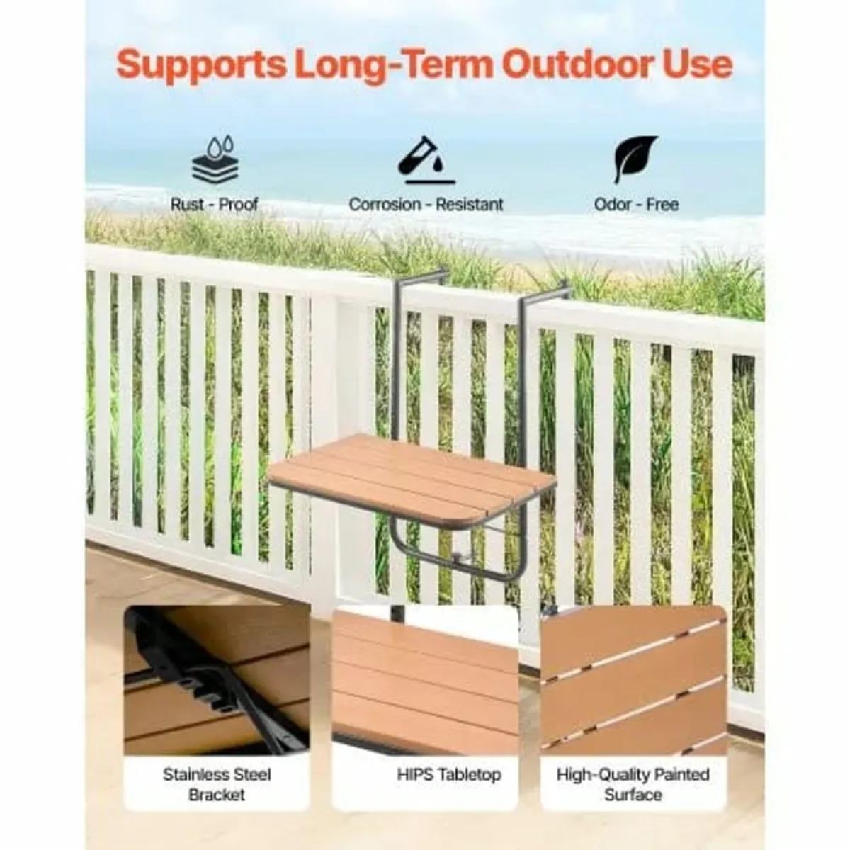 Balcony Hanging Table 25 x 24 in Patio Railing Bar - Image 4