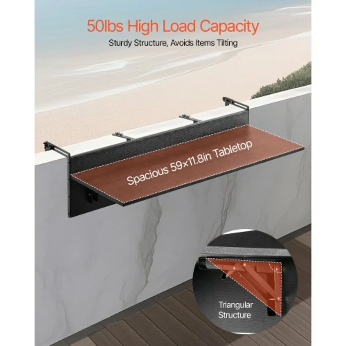 Balcony Hanging Table 12 x 48 in Patio Railing Bar - Image 3