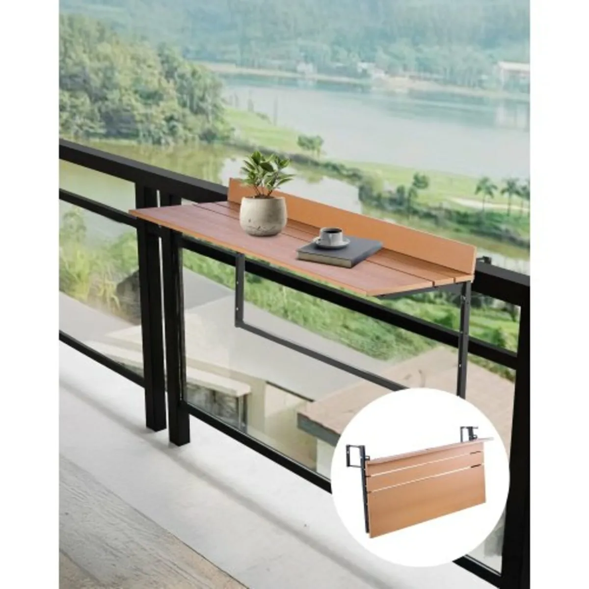 Balcony Hanging Table 15 x 39 in Patio Railing Bar - Image 1