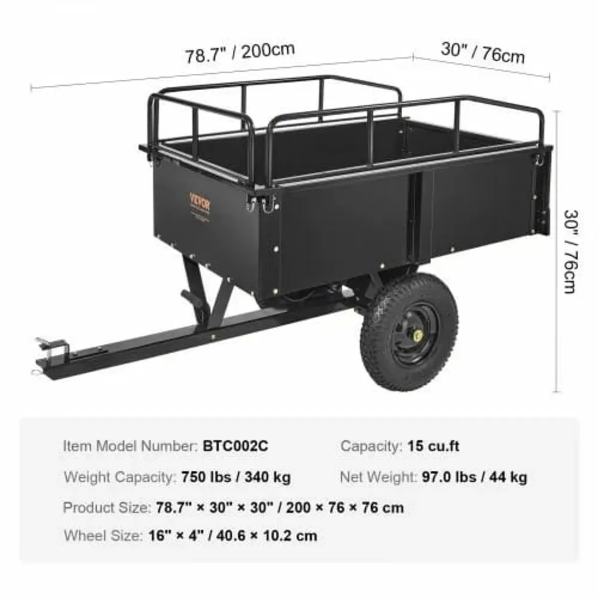 Heavy Duty ATV Trailer Steel Dump Cart, 340 kg 0.4 - Image 3