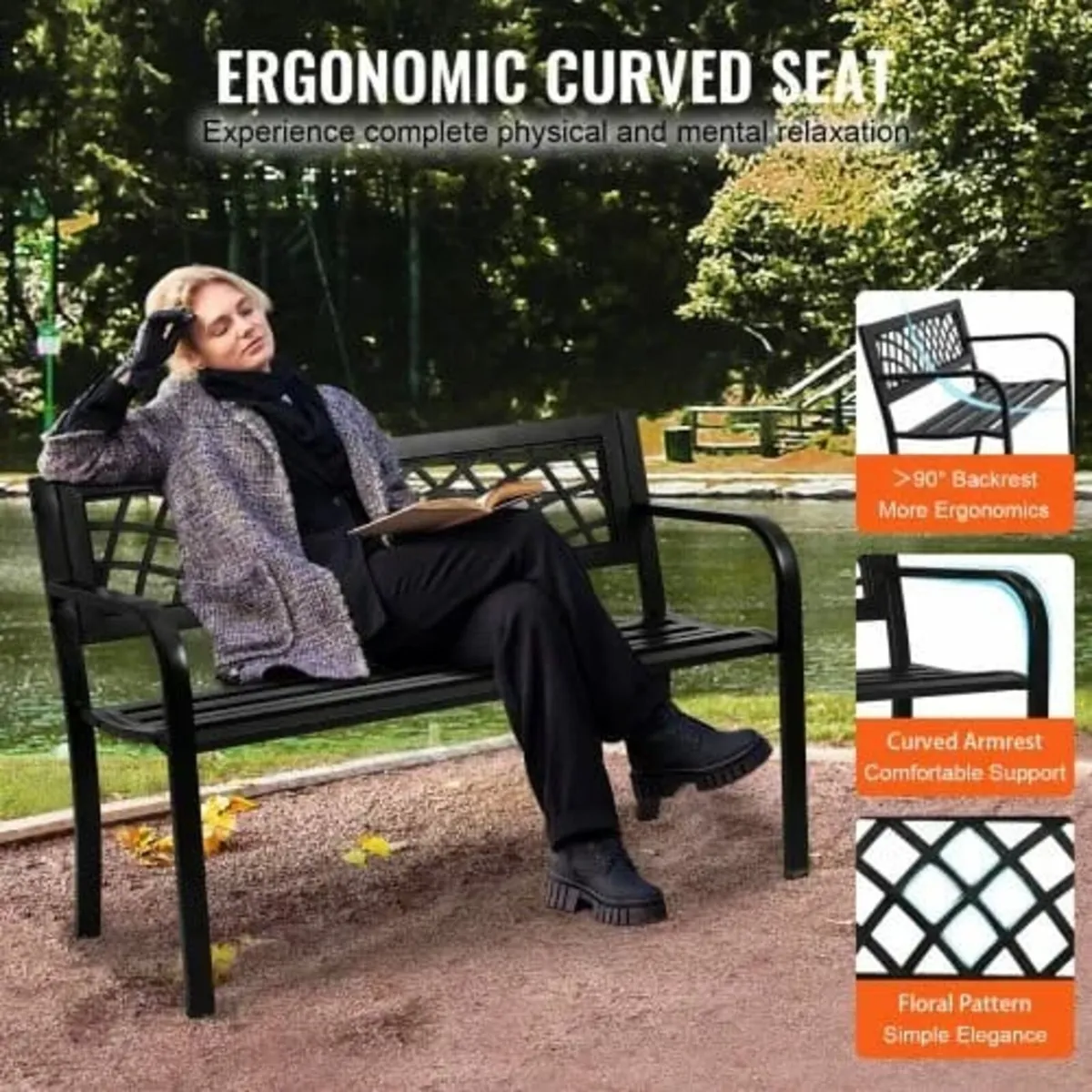 Outdoor Bench, 46 inches Metal Garden Bench for Ou - Image 3