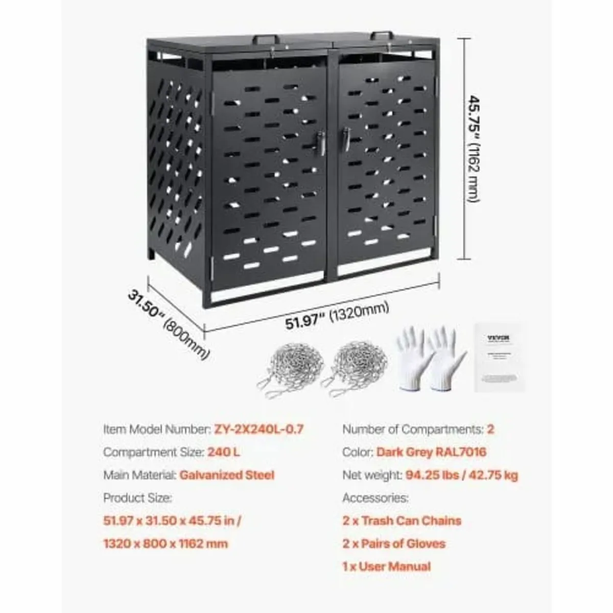 Trash Can Storage, 2 x 52.79 Gal Trash Bin Storage - Image 2