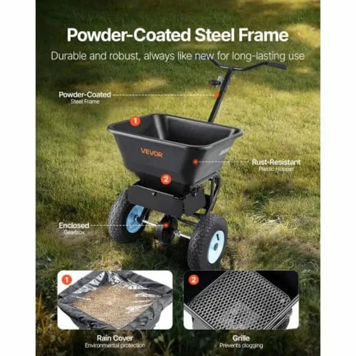 Walk-Behind Push Broadcast Spreader 100LB Capacity - Image 2