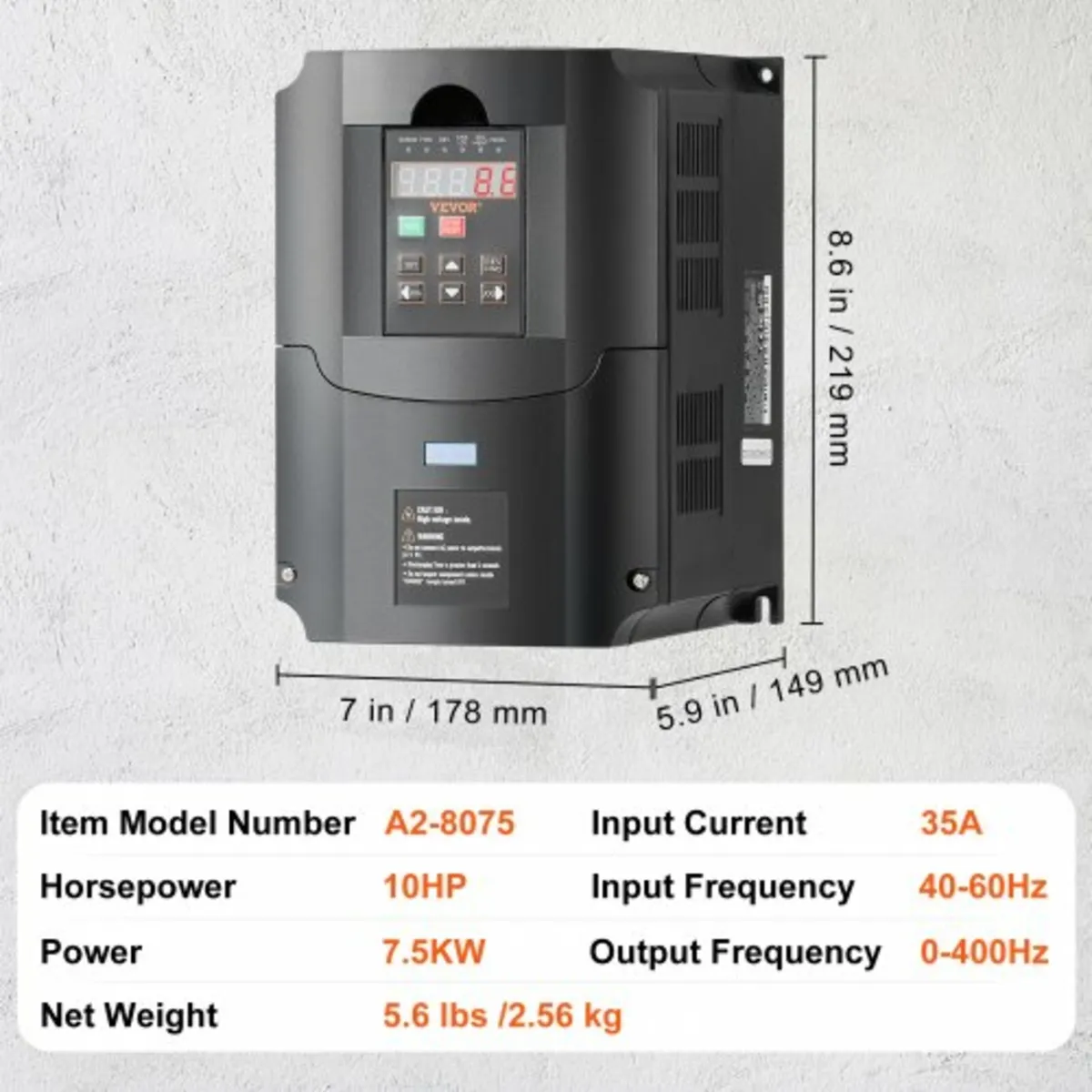 10HP, 7.5KW, 35Amps 220V 1 or 3 Phase Input to 3 P - Image 2