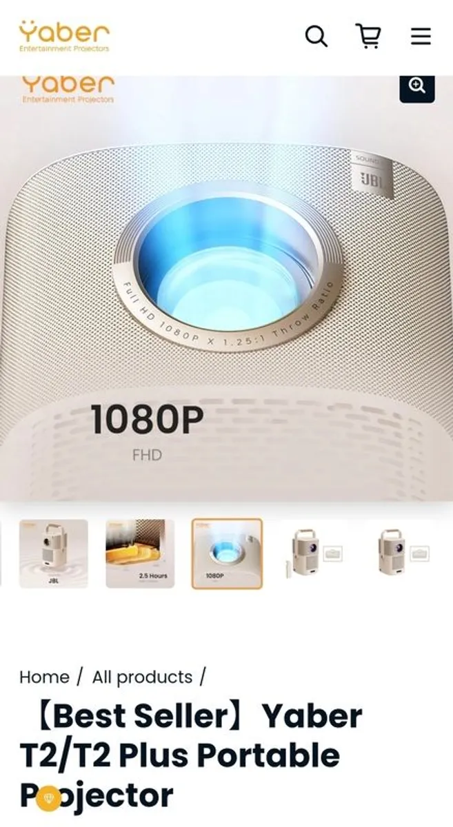 Yaber T2 Full-HD Outdoor Portable Projector with JBL Sound - Beige  1920 x 1080 resolution - Image 1