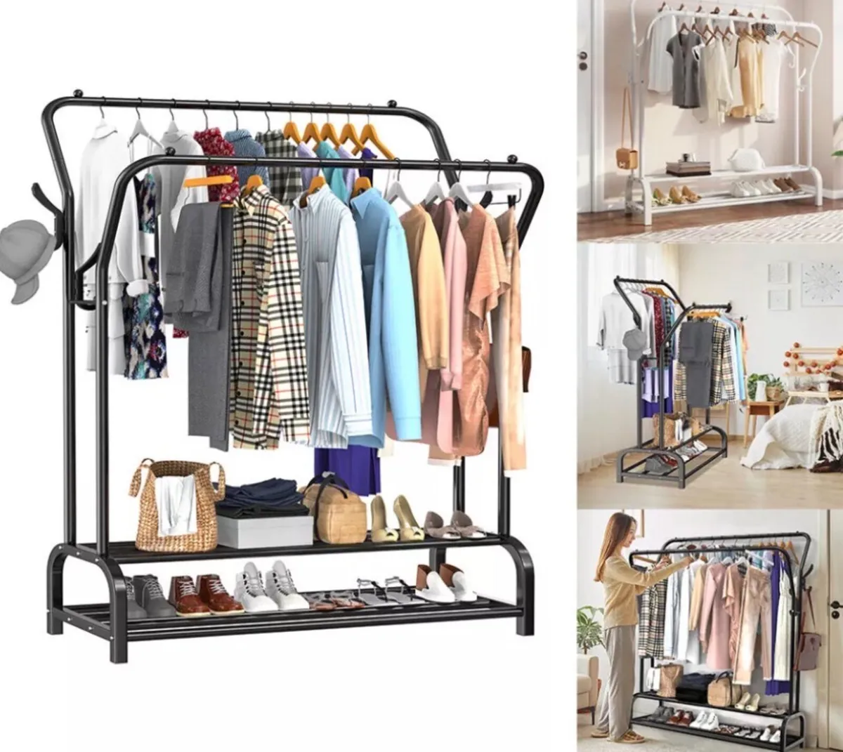 Double Rail Clothes Metal Rack & Shelves NEW - Image 2