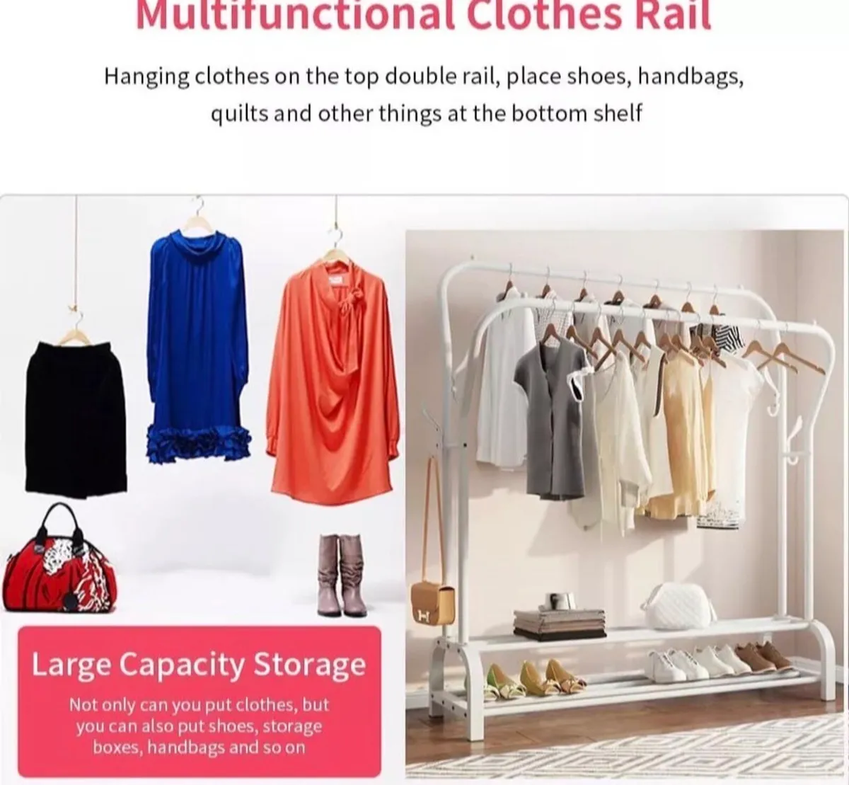 Metal Double Rail Clothes Garment Rack & Shelves - Image 4