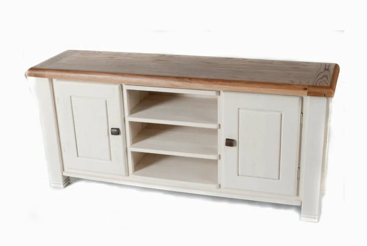 Danube Solid Oak Large TV Unit (White) - Image 1