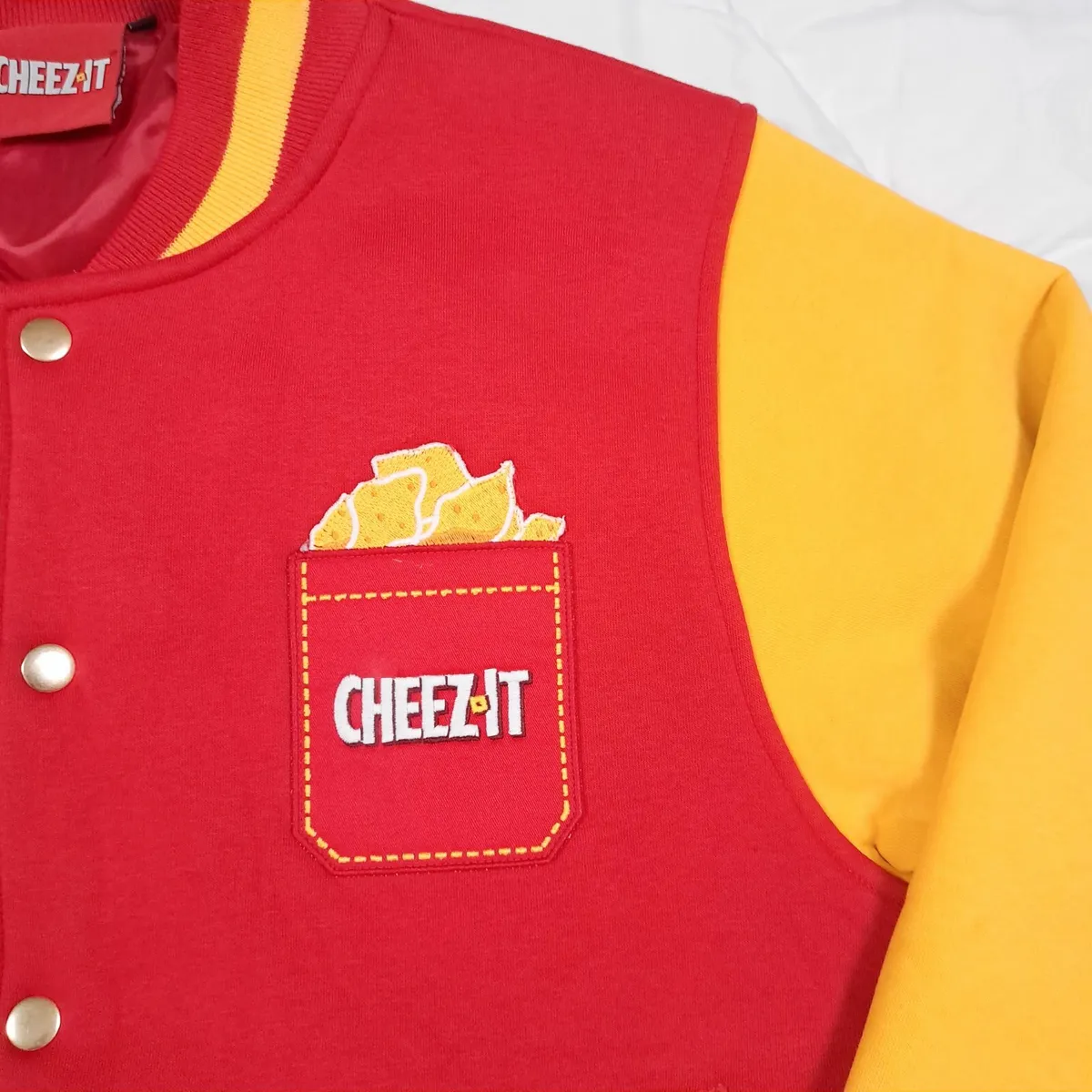 Spreadshirt Cheez It Red Yellow Varsity Jacket M - Image 4