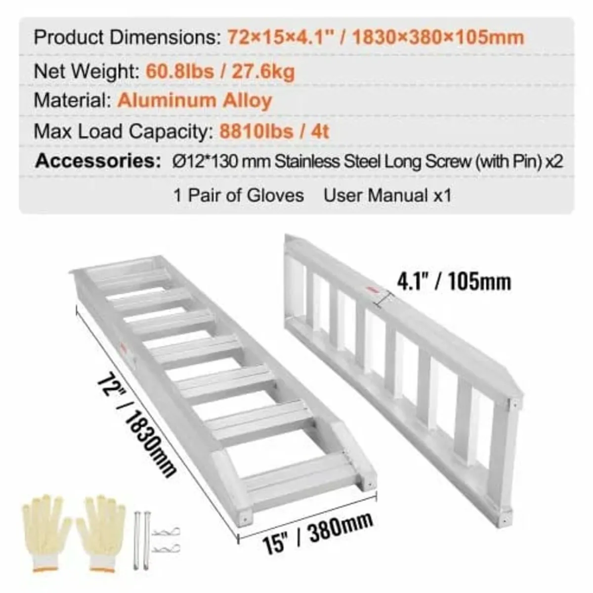 Aluminum Ramps, 8810 lbs, Heavy-duty Ramps with To - Image 4