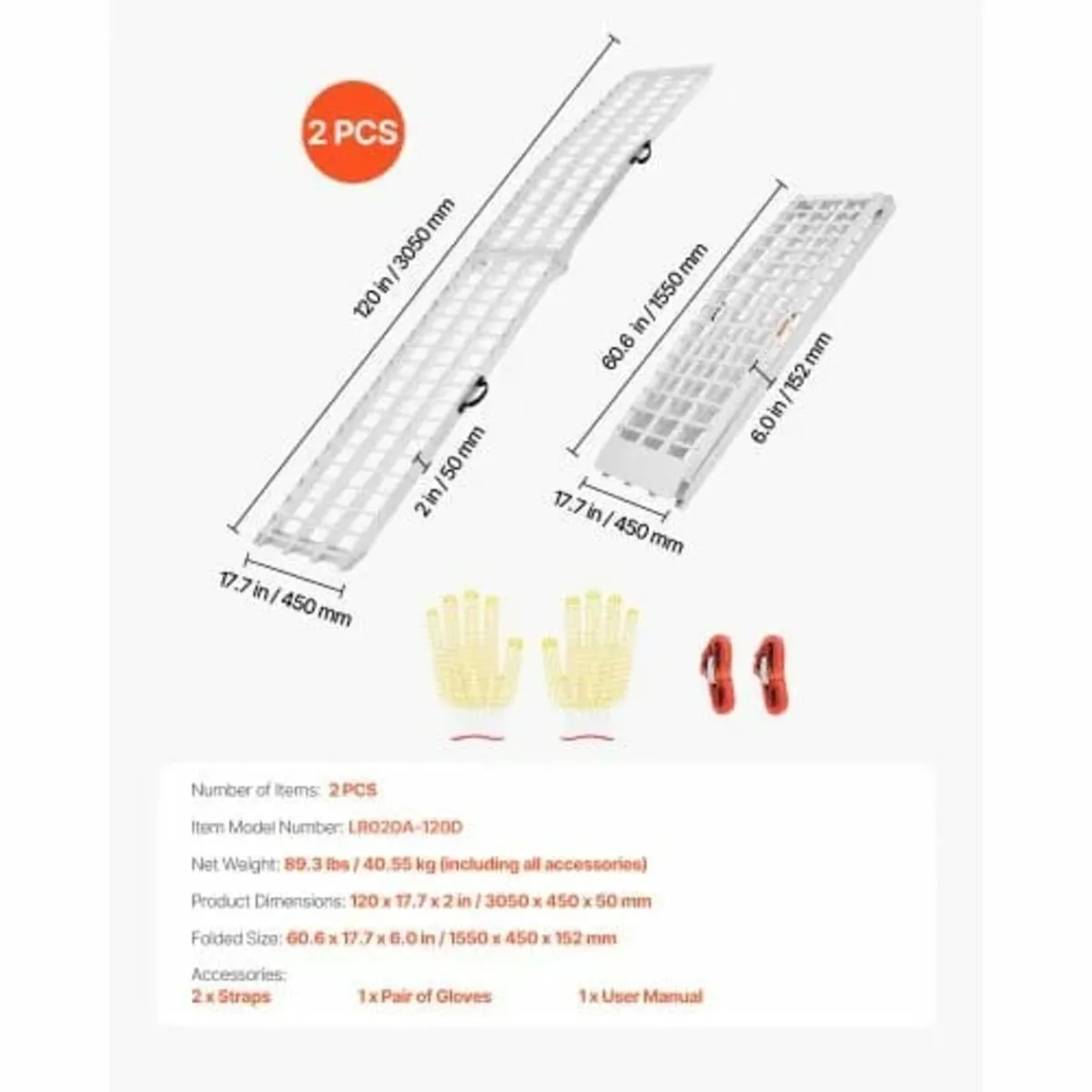 Aluminum Ramps, 2000 lbs, 2Pcs Heavy-duty Ramps wi - Image 4
