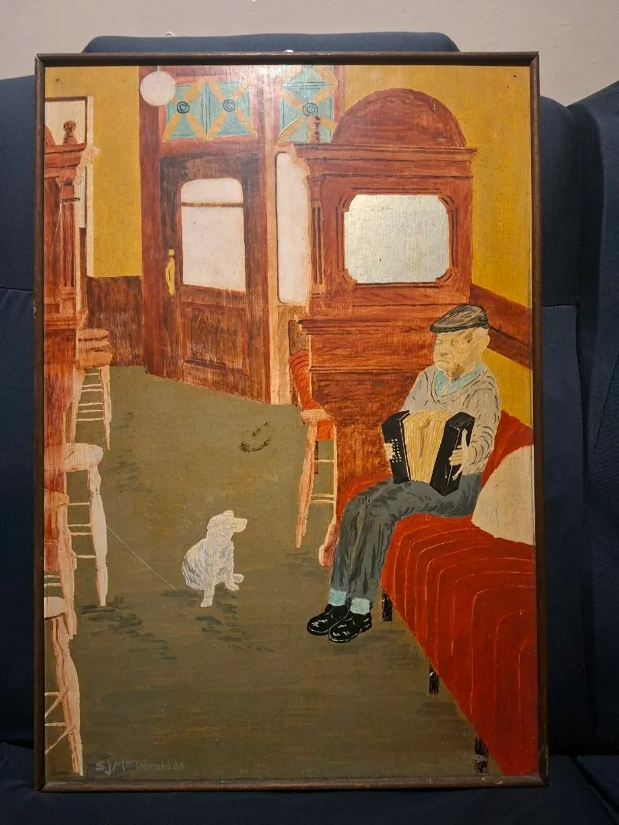 Charming Vintage signed Painting of Pub scene - Image 1