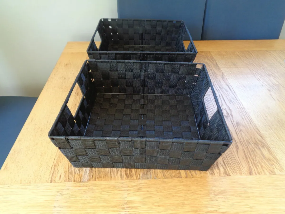 Black Woven Baskets x 2 for Sale - Image 3