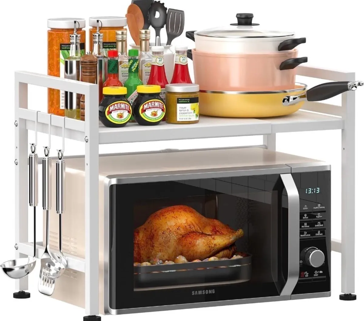 2 Tier Adjustable Rack for Microwave White - Image 1