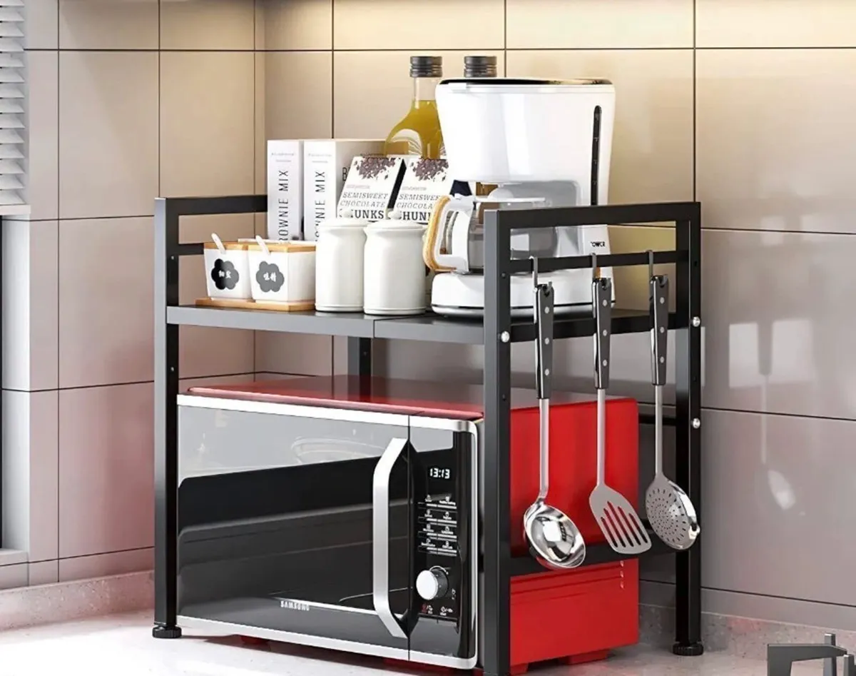 2 Tier Adjustable Microwave Rack Black NEW - Image 1