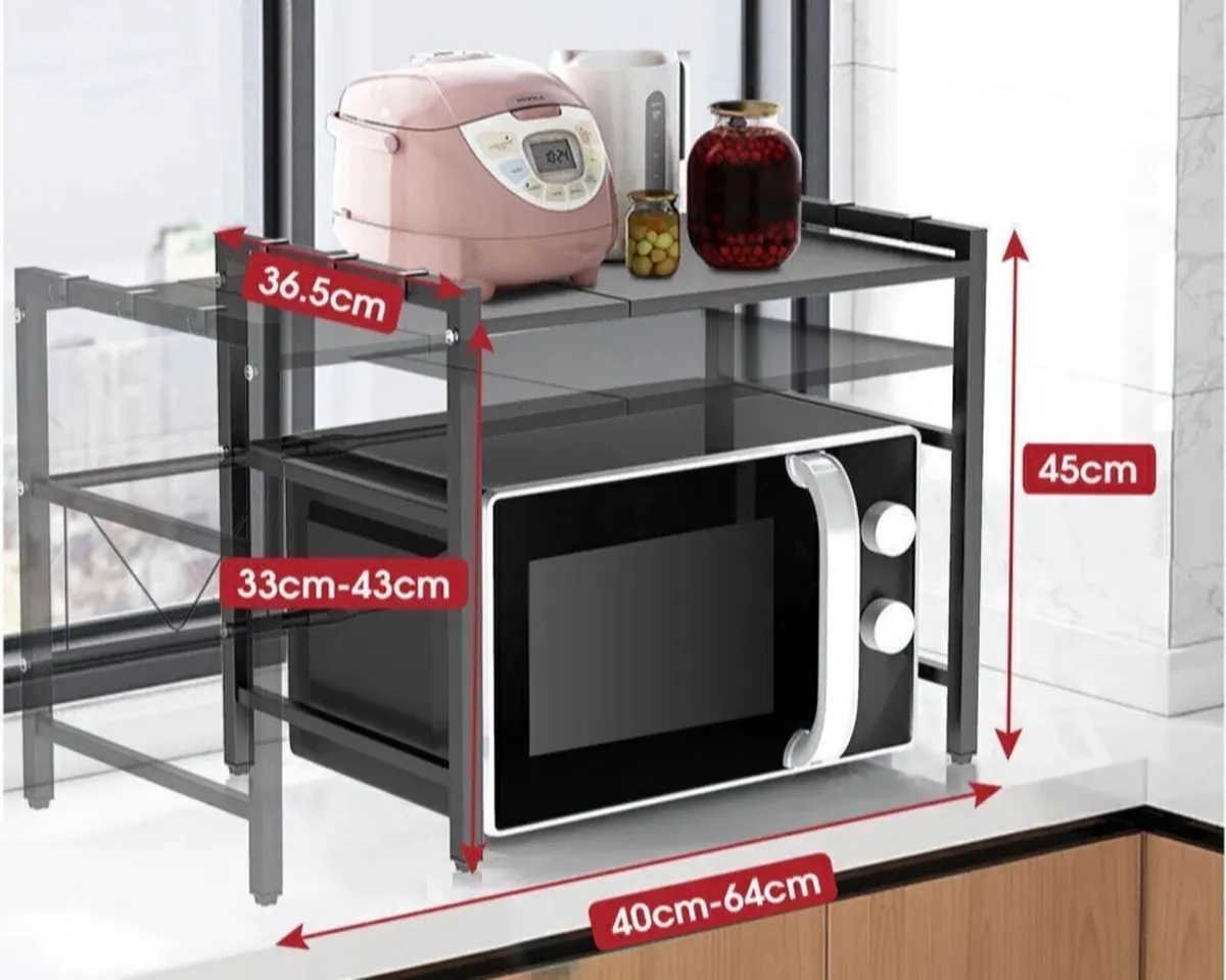 2 Tier Adjustable Microwave Rack Black NEW - Image 2