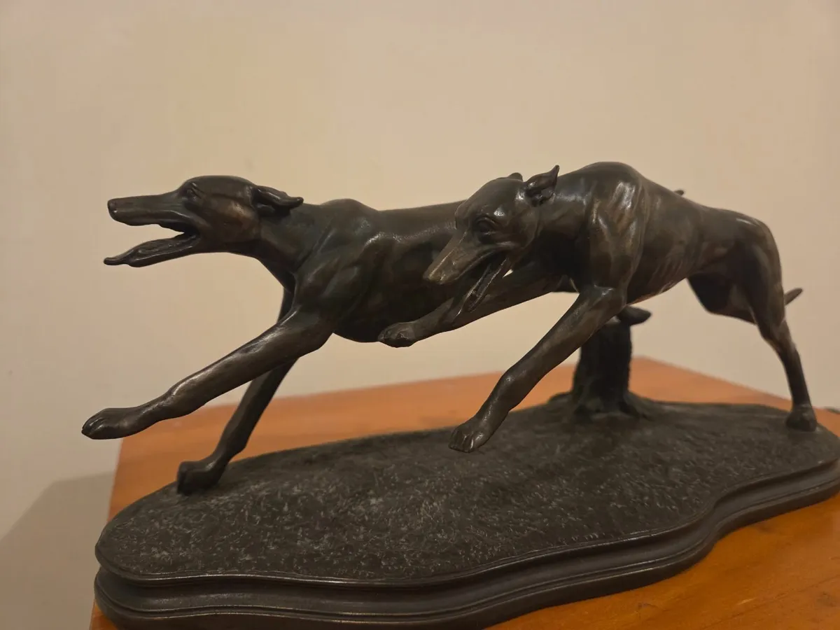Pair Racing Greyhound Bronze Cast Sculpture - Image 1