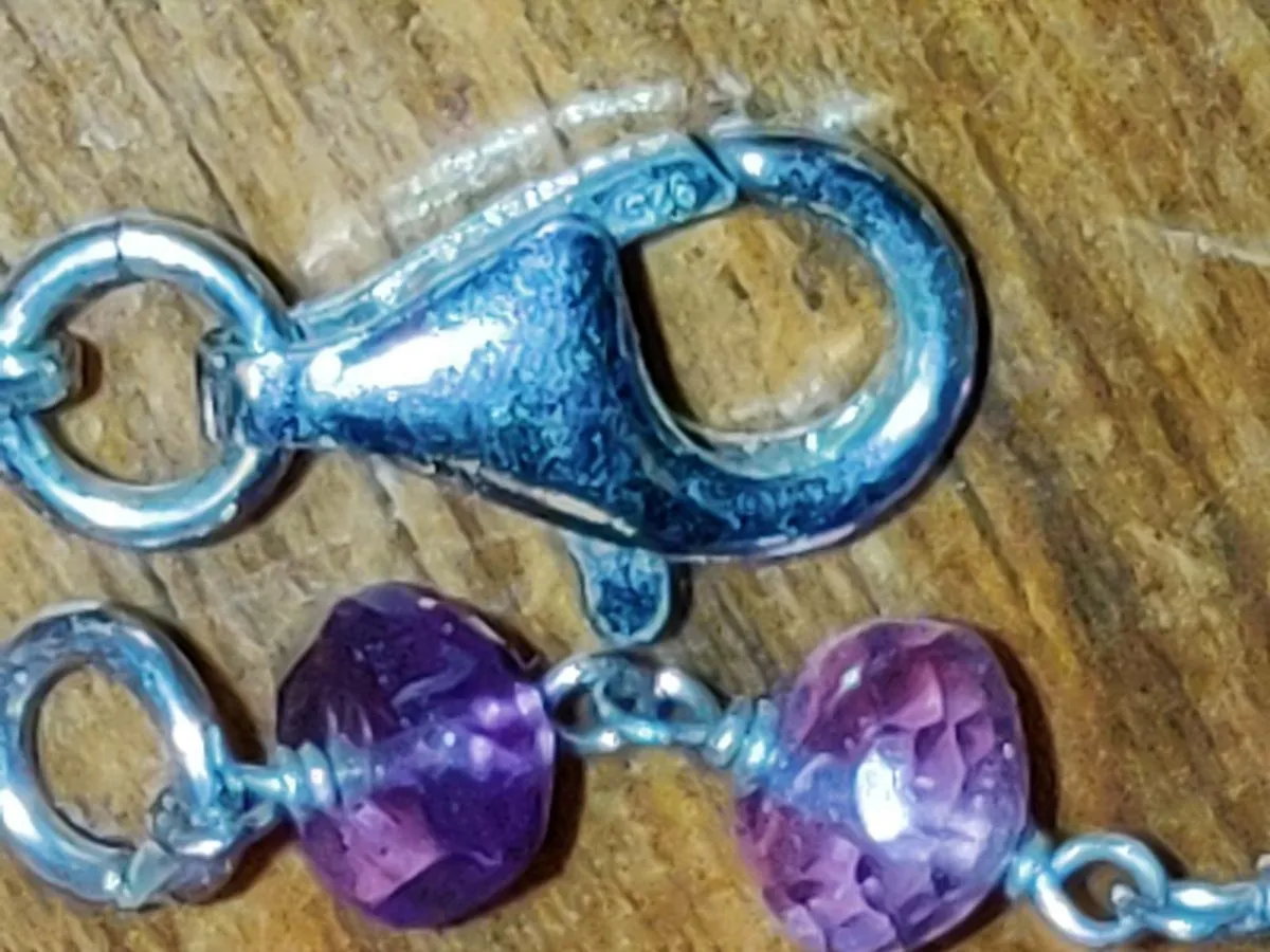 GLITTERY AMETHYST HEART, 925 Silver 8"New Bracelet - Image 4