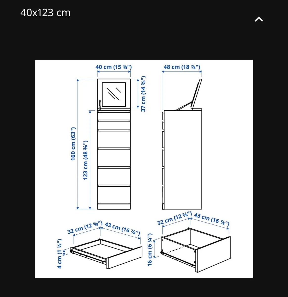 IKEA:MALM Chest of 6 drawers, white/mirror glass, - Image 2