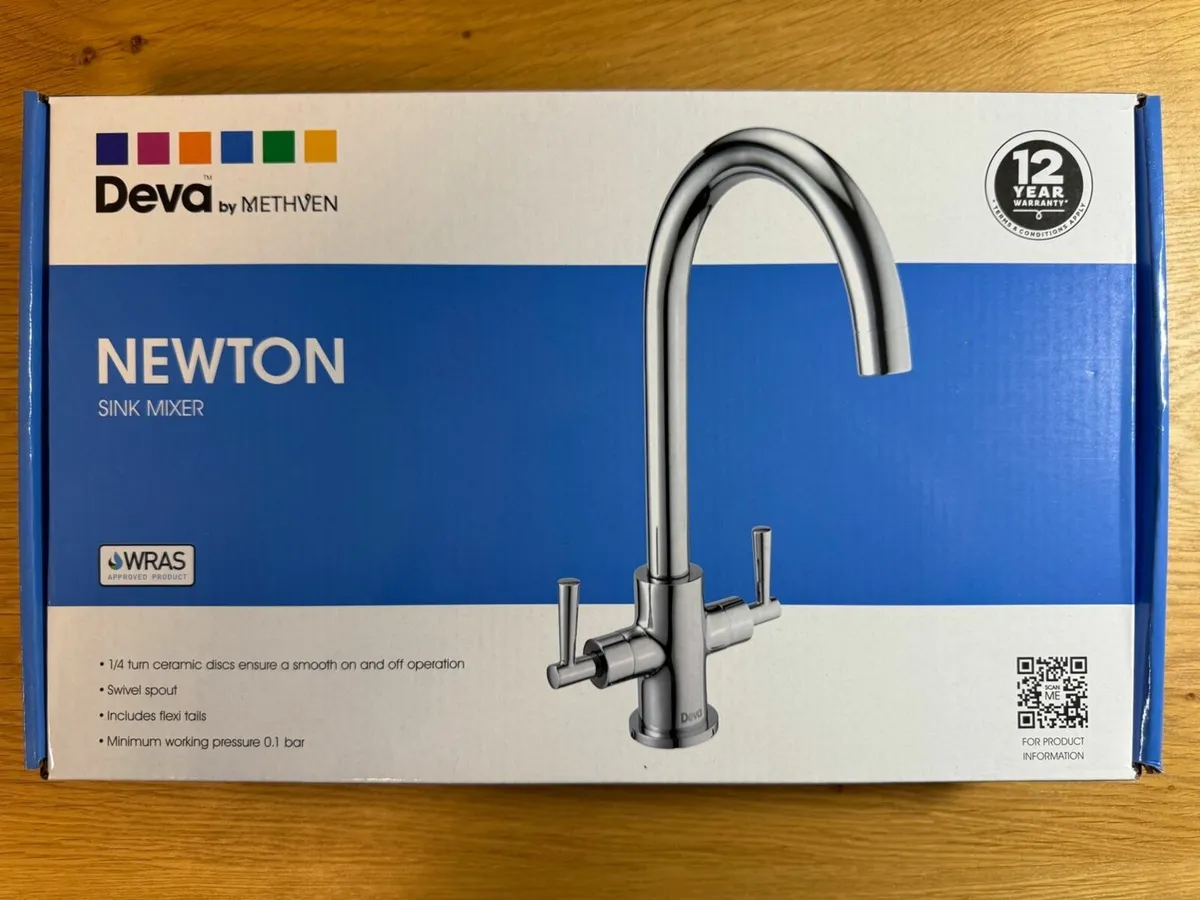 Chrome Kitchen Sink Mixer Tap | Swan Twin Lever - Image 3