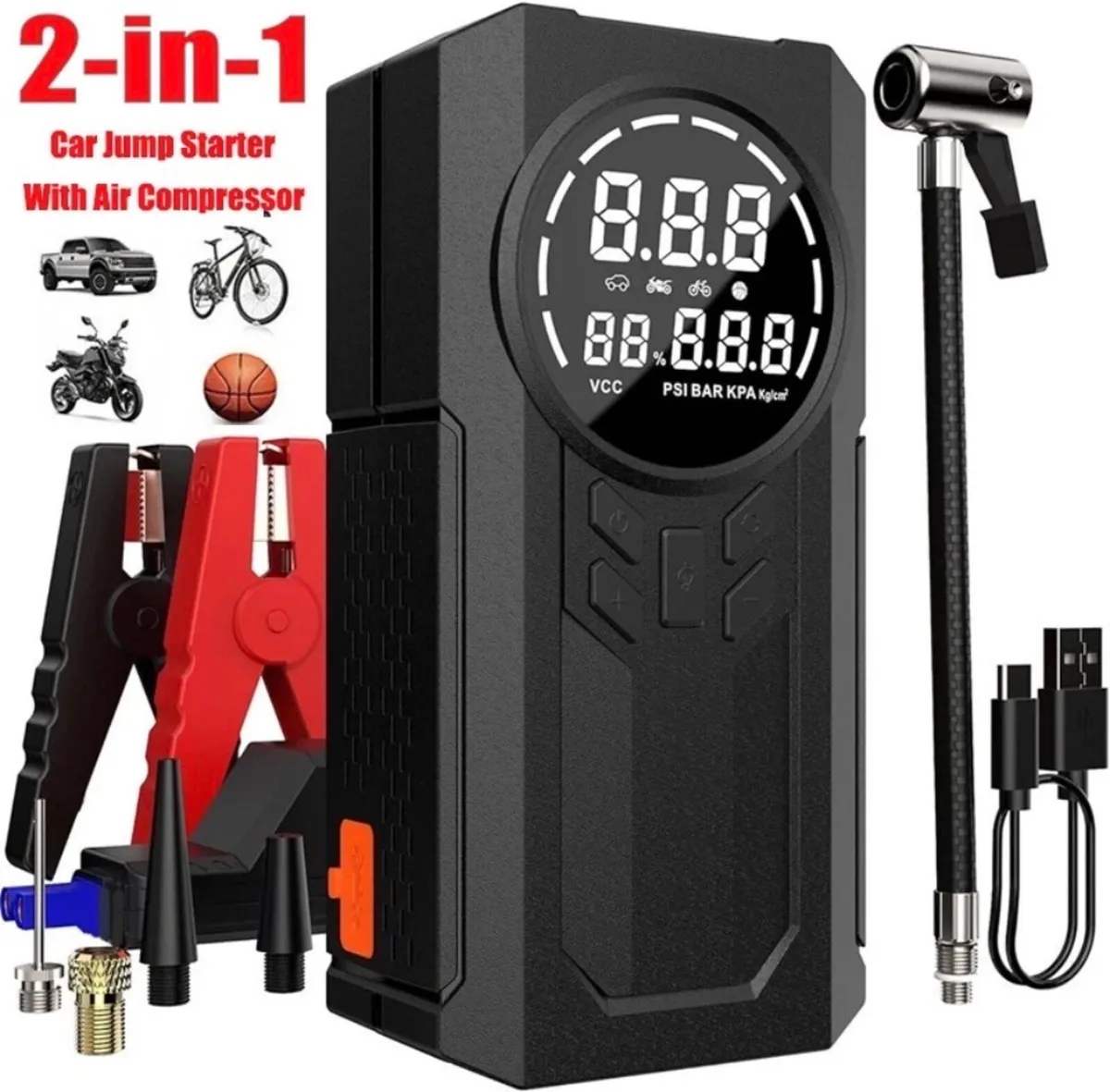 2in1 Car Battery Jump Starter With Tyre Inflator - Image 1