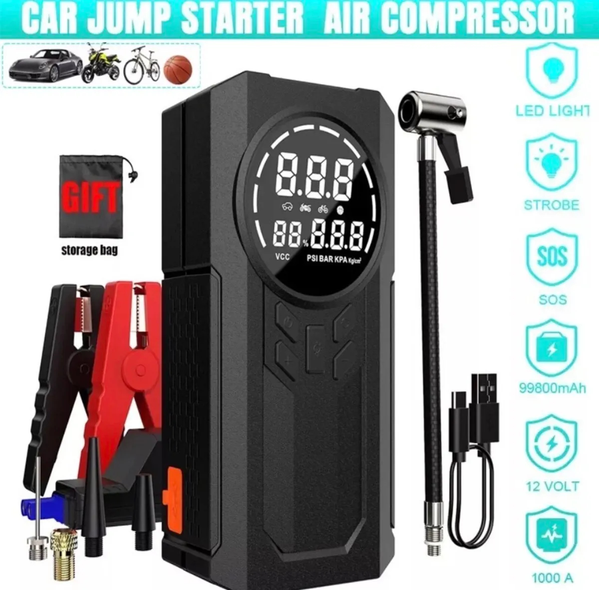 2in1 Car Battery Jump Starter With Tyre Inflator - Image 3