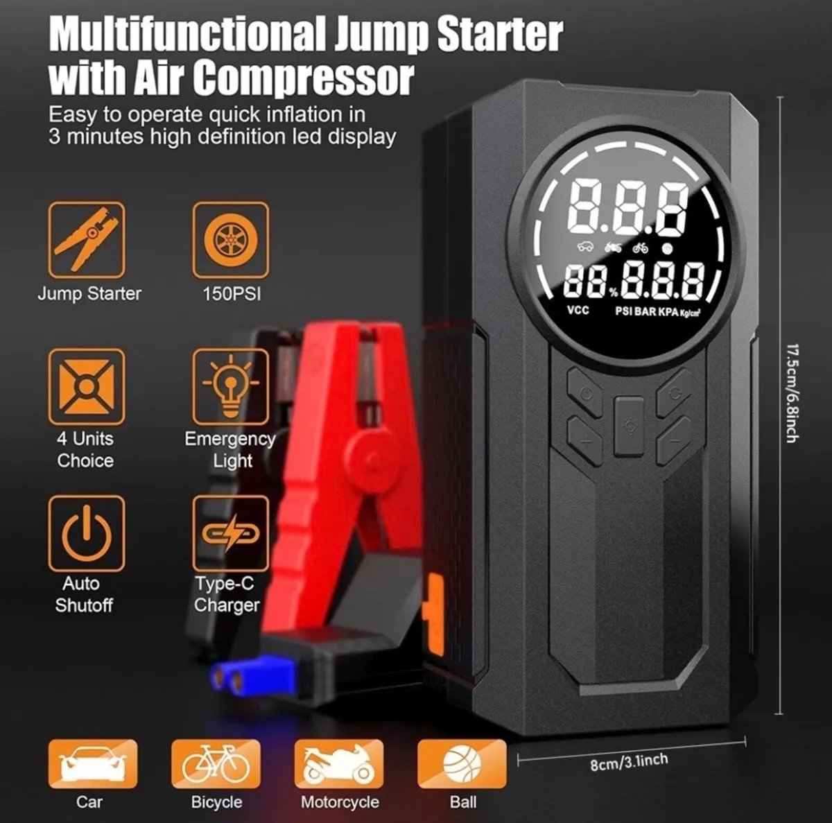 2in1 Car Battery Jump Starter With Tyre Inflator - Image 4