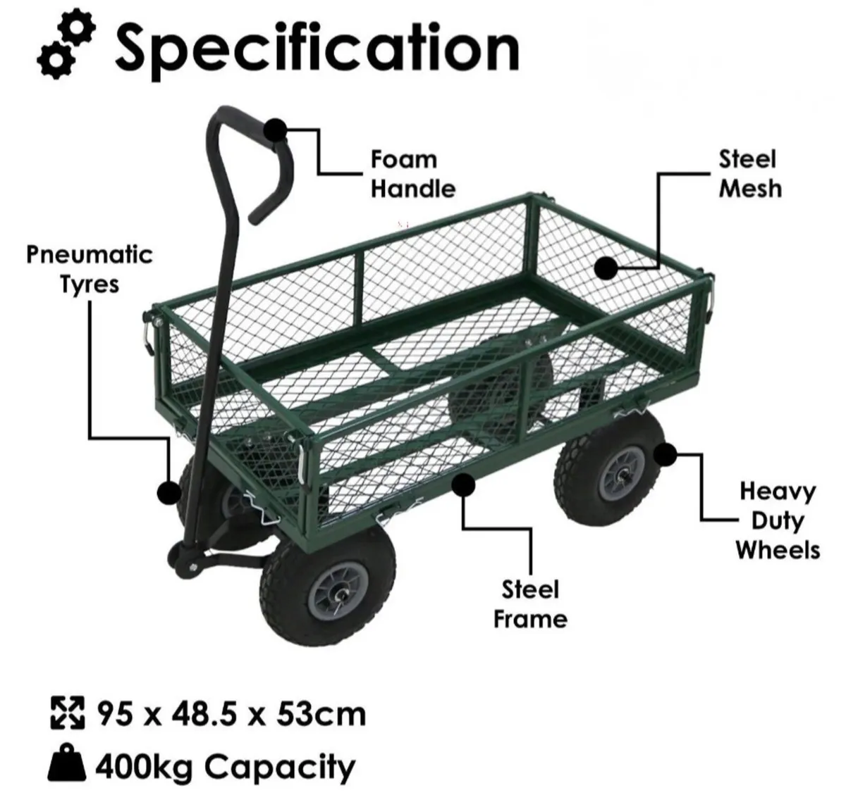 Heavy Duty Green Garden Cart Trolley NEW - Image 4