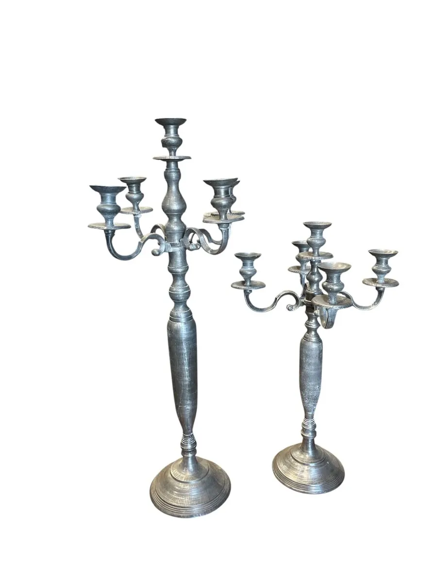 Large Pewter Candleabras