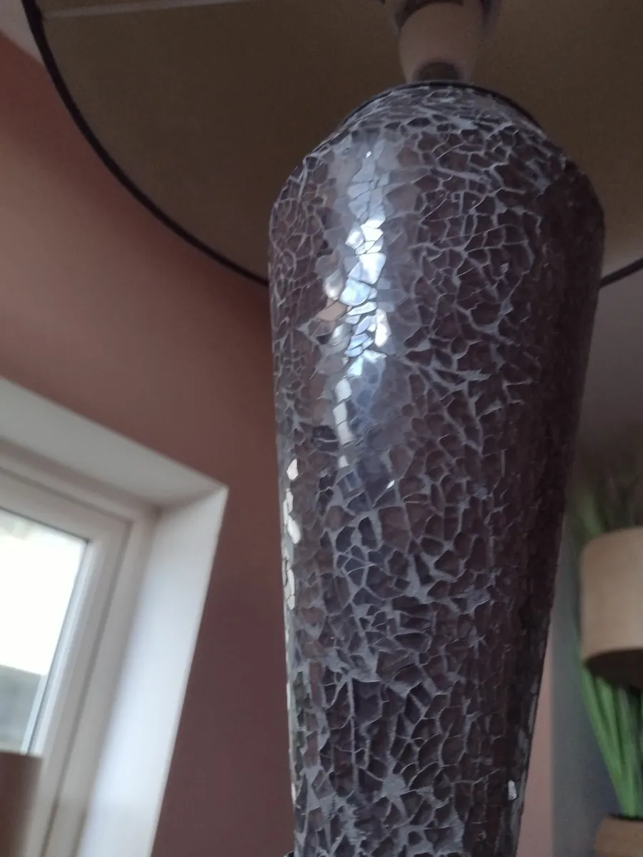 Tall heavy chrome floor lamp with shade - Image 1