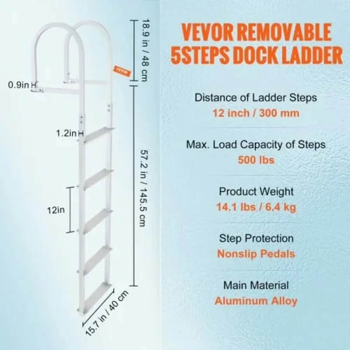 Dock Ladder, Removable 5 Steps, 500 lbs Load Capac - Image 2