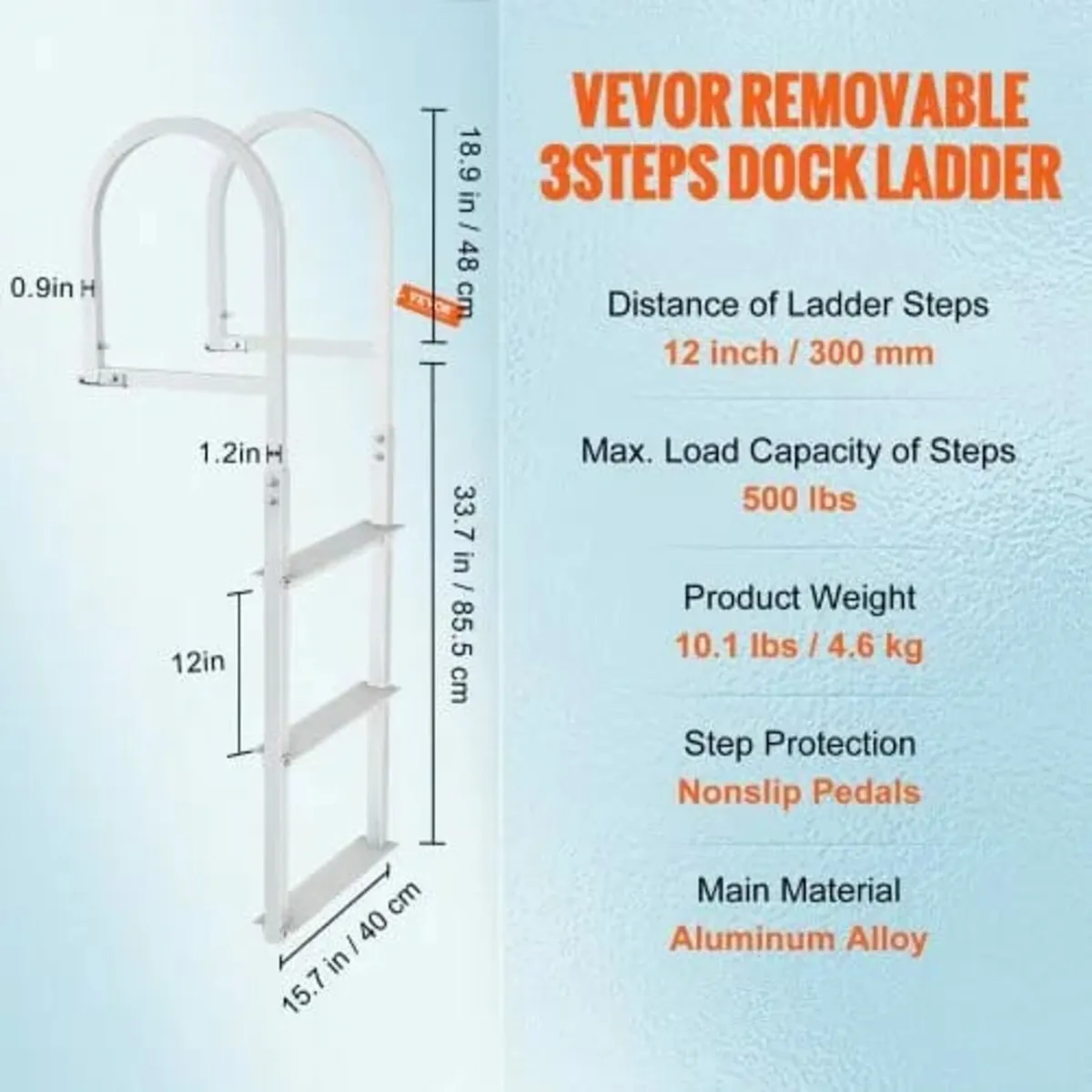 Dock Ladder, Removable 3 Steps, 500 lbs Load Capac - Image 4